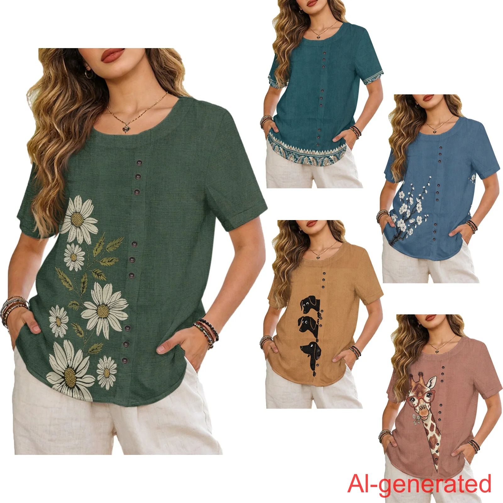 INSTANTARTS Women'S Linen Short-Sleeved Shirt Soft Fabric Breathable Round Neckline & Decorative Buttons Perfect Gift for Lover
INSTANTARTS Women'S Linen Short-Sleeved Shirt Soft Fabric Breathable Round Neckline & Decorative Buttons Perfect Gift for Lover