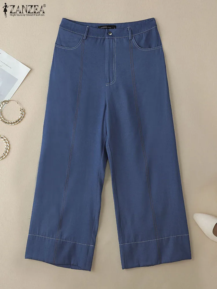 ZANZEA Elegant High Waist Pantalon Woman Loose Fashion Office Work Trousers Contrast-Stitch Denim-Look Commute Wide-Leg Pants
ZANZEA Elegant High Waist Pantalon Woman Loose Fashion Office Work Trousers Contrast-Stitch Denim-Look Commute Wide-Leg Pants