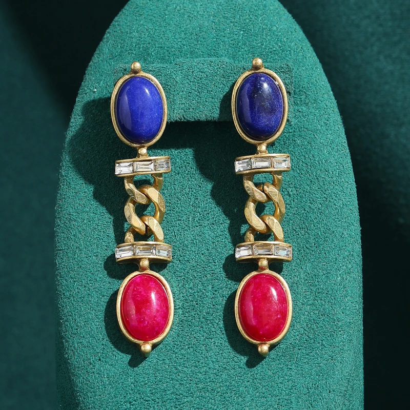 Vintage Long Earrings Luxury Elegant Gold Color Chain Dangle Red Blue Stone Natural Designer Accessories Wedding Jewelry 2025
Vintage Long Earrings Luxury Elegant Gold Color Chain Dangle Red Blue Stone Natural Designer Accessories Wedding Jewelry 2025