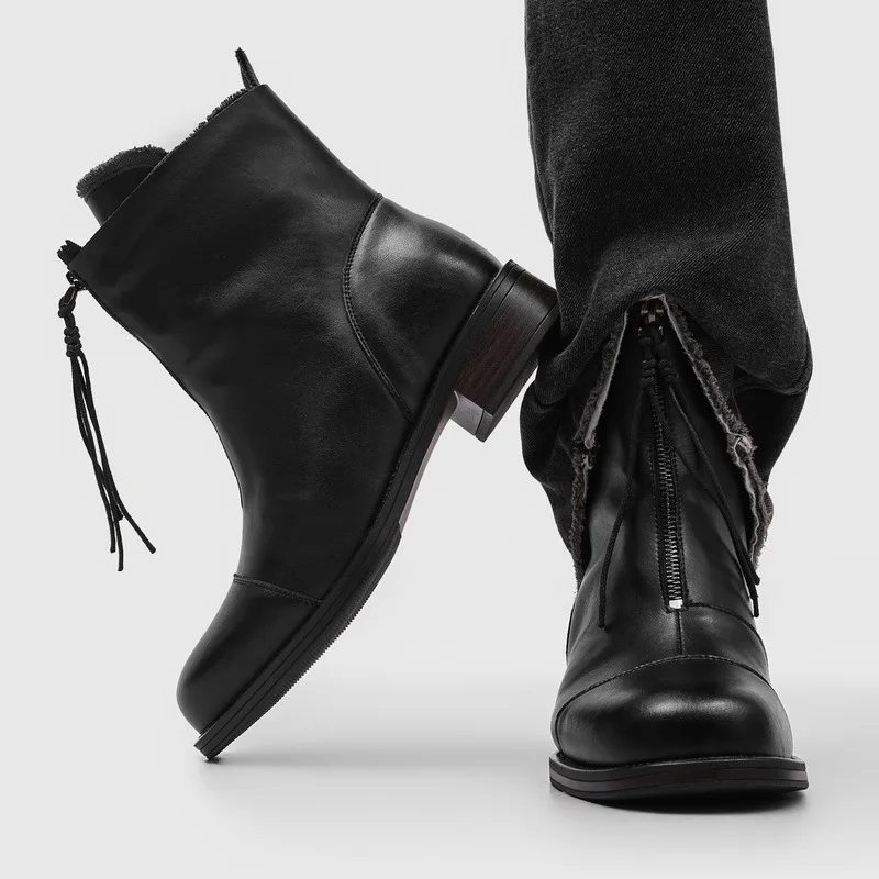 Top Quality Men's Leather Ankle Boots Back Zipper Tassel Design Low Heel Chelsea Boots 2026New Luxury Casual Dress Shoes for Men
Top Quality Men's Leather Ankle Boots Back Zipper Tassel Design Low Heel Chelsea Boots 2026New Luxury Casual Dress Shoes for Men