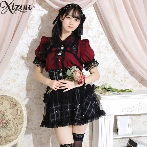 Japanese Sweet Lolita Blouses Women Elegant Love Heart Bow JK Shirt Girls Casual Lace Ruffles Blusas Mujer Tops Bow Short Sleeve
Japanese Sweet Lolita Blouses Women Elegant Love Heart Bow JK Shirt Girls Casual Lace Ruffles Blusas Mujer Tops Bow Short Sleeve