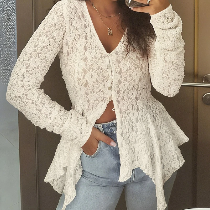 Fall 2025 New Women's Solid Color Sexy Cutout Irregular Hem Lace Long Sleeve Cardigan T-Shirt Women
Fall 2025 New Women's Solid Color Sexy Cutout Irregular Hem Lace Long Sleeve Cardigan T-Shirt Women