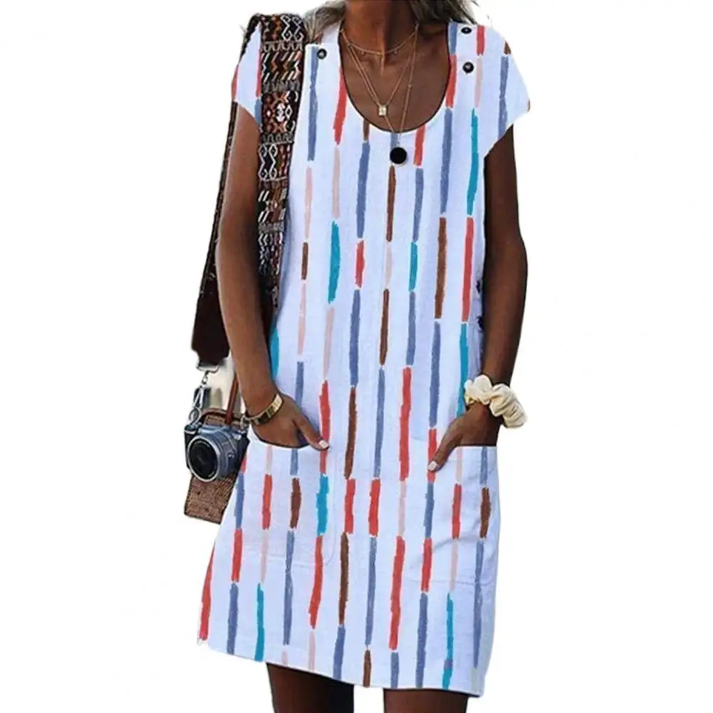 Vintage Women Dress Party O Neck Short Sleeves Striped Print Loose Summer Short Dress Elegant 2022
Vintage Women Dress Party O Neck Short Sleeves Striped Print Loose Summer Short Dress Elegant 2022