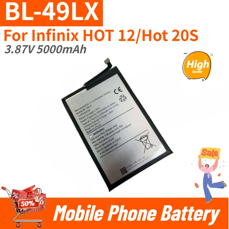 BL-49LX High Quality Phone Battery 3.87V 5000mAh For Infinix HOT 12/Hot 20S Brand New Replacement Battery
BL-49LX High Quality Phone Battery 3.87V 5000mAh For Infinix HOT 12/Hot 20S Brand New Replacement Battery
