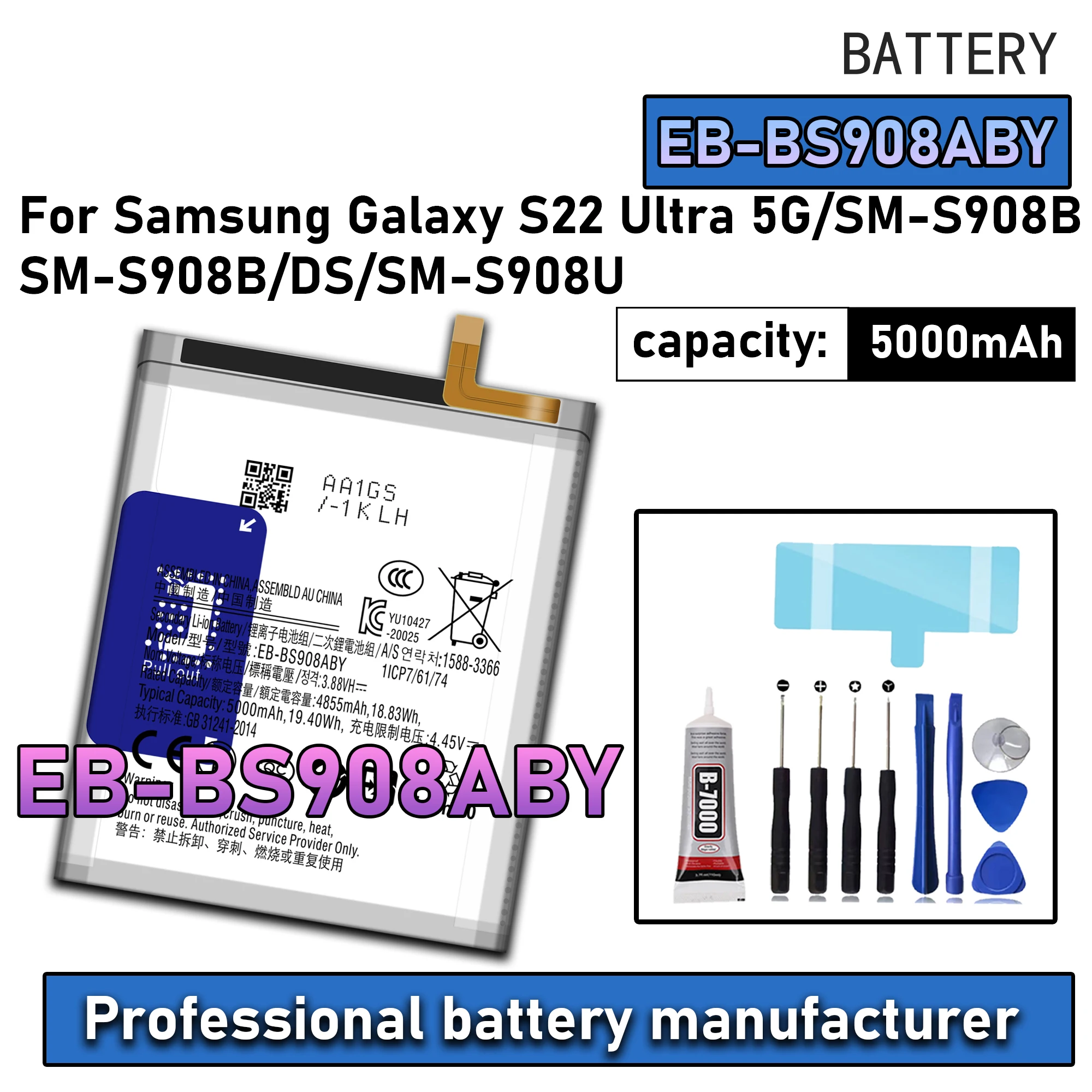100% New Zero Cycle EB-BS908ABY Battery For Samsung Galaxy S22 Ultra 5G/SM-S908B Phone Replacement Bateria +Free Tools
100% New Zero Cycle EB-BS908ABY Battery For Samsung Galaxy S22 Ultra 5G/SM-S908B Phone Replacement Bateria +Free Tools