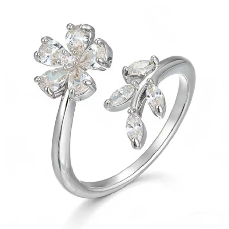 Ladies' Alloy Flower Leaf Open Ring, Tone with Crystal Accents, Adjustable
Ladies' Alloy Flower Leaf Open Ring, Tone with Crystal Accents, Adjustable