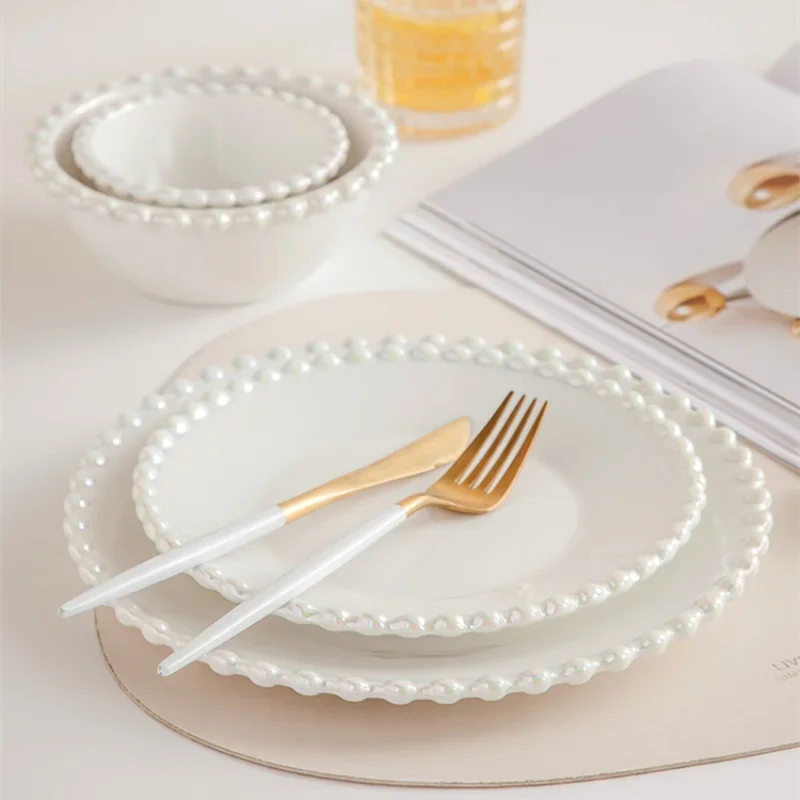 1pcs Ceramic Tableware Creative Pearl Shell Edge Round Bowl Porcelain Plate Salad Rice Soup Bowls Kitchen Western Steak Dish
1pcs Ceramic Tableware Creative Pearl Shell Edge Round Bowl Porcelain Plate Salad Rice Soup Bowls Kitchen Western Steak Dish
