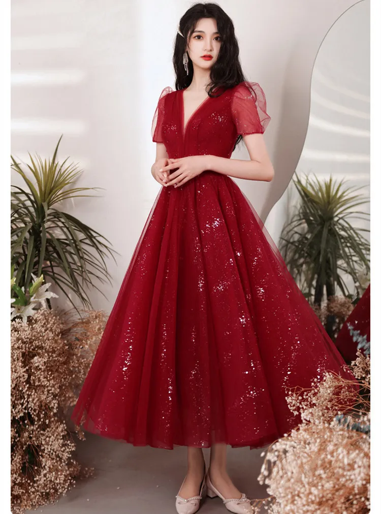 Fashion V-Neck Puff Sleeve Back Bandage A-Line Burgundy Chiffon Evening Dress Bride Wedding Tulle Prom Gowns Vestidos
Fashion V-Neck Puff Sleeve Back Bandage A-Line Burgundy Chiffon Evening Dress Bride Wedding Tulle Prom Gowns Vestidos
