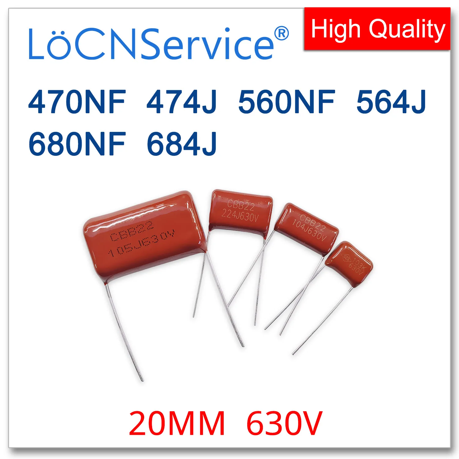 LoCNService 200PCS 630V 20MM 470NF 560NF 680NF 474J 564J 684J CBB Polypropylene Film Capacitor High Quality
LoCNService 200PCS 630V 20MM 470NF 560NF 680NF 474J 564J 684J CBB Polypropylene Film Capacitor High Quality