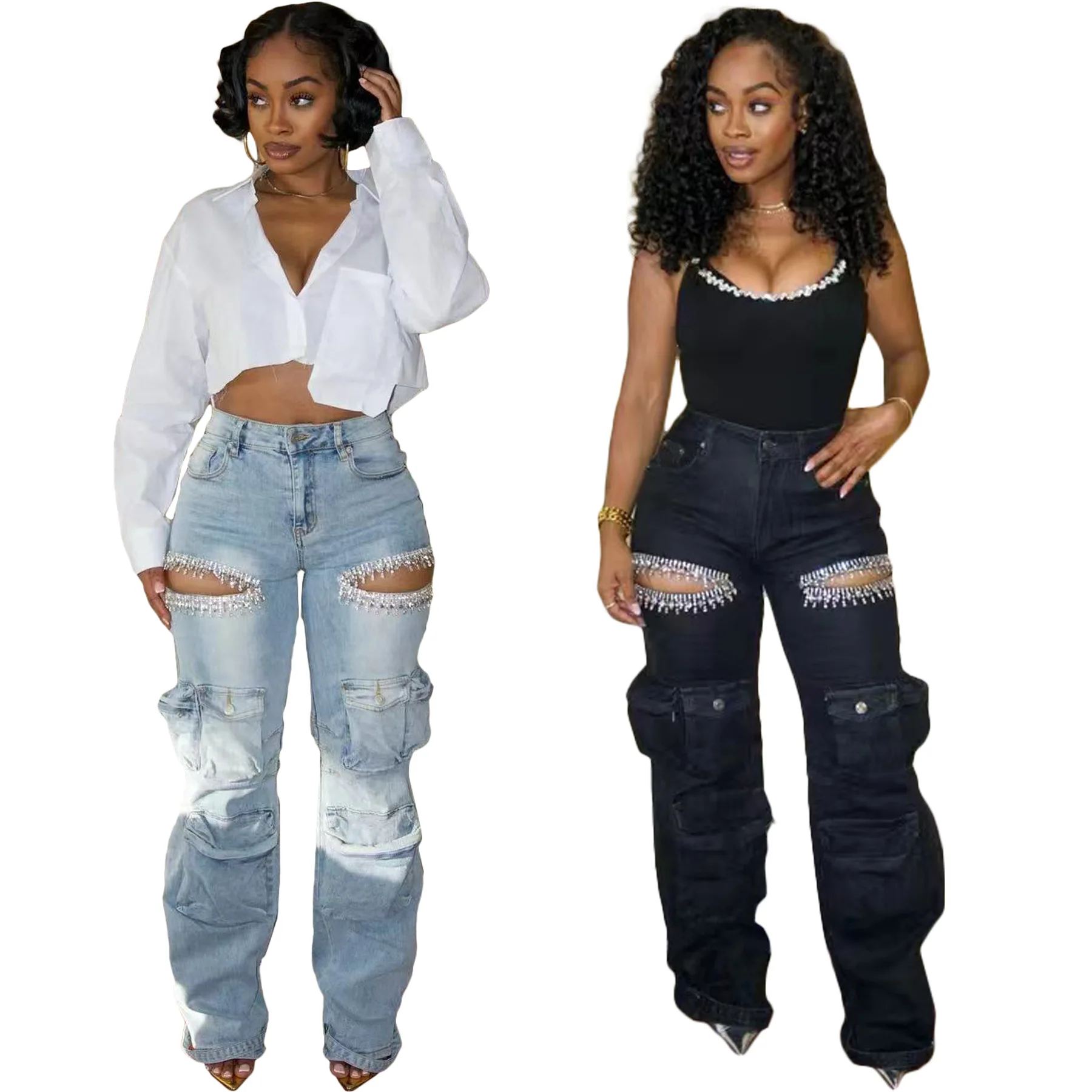 Women Denim Pants Casual Rhinestone High Waist Stretch Denim Pants Women Multi Pocket Cargo Pants Straight Leg Jeans Trousers
Women Denim Pants Casual Rhinestone High Waist Stretch Denim Pants Women Multi Pocket Cargo Pants Straight Leg Jeans Trousers