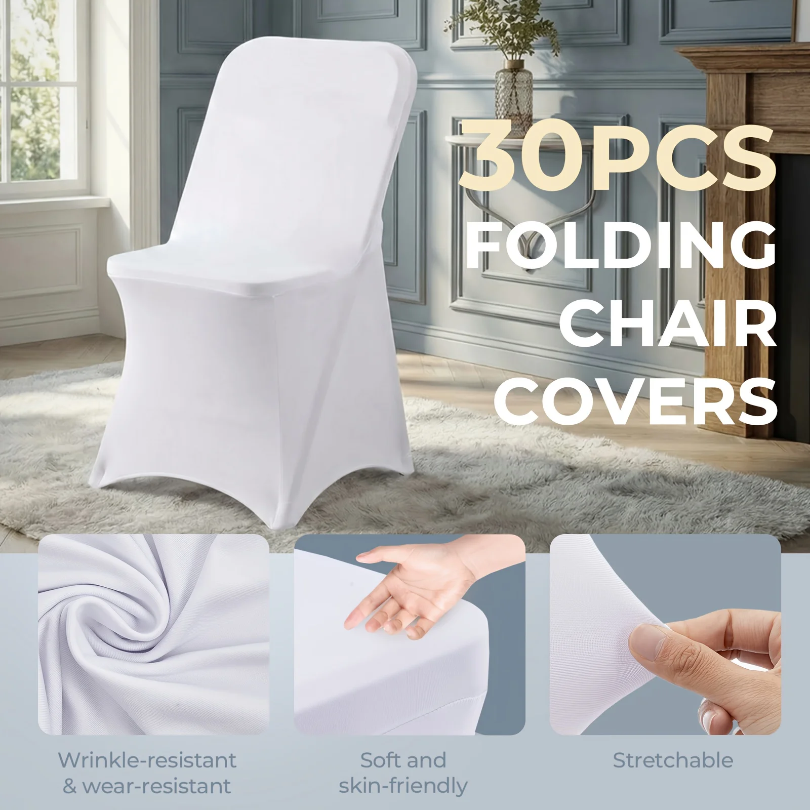 30pcs Spandex Folding Chair Cover, Upgraded Elastic Chair Cover Protector Cover, Suitable For Wedding, Holiday, Banquet, Party, Celebration (White)
30pcs Spandex Folding Chair Cover, Upgraded Elastic Chair Cover Protector Cover, Suitable For Wedding, Holiday, Banquet, Party, Celebration (White)