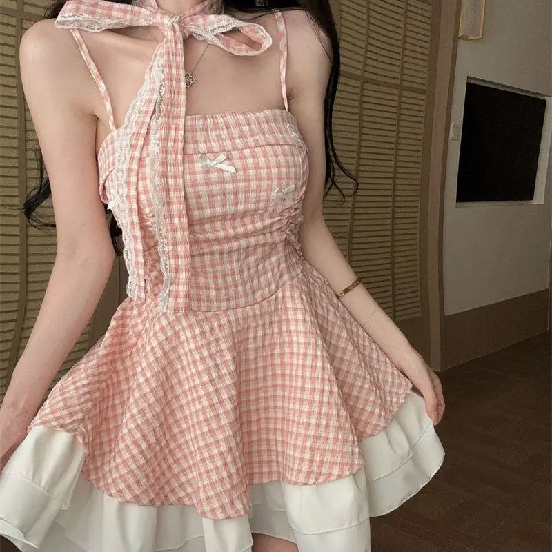 Women's Summer Sweet Pink Bowknot Plaid Mini Sling Dress Korean Lady Slim Ball Gown 2026 New Date Dinner Party Dresses Female
Women's Summer Sweet Pink Bowknot Plaid Mini Sling Dress Korean Lady Slim Ball Gown 2026 New Date Dinner Party Dresses Female