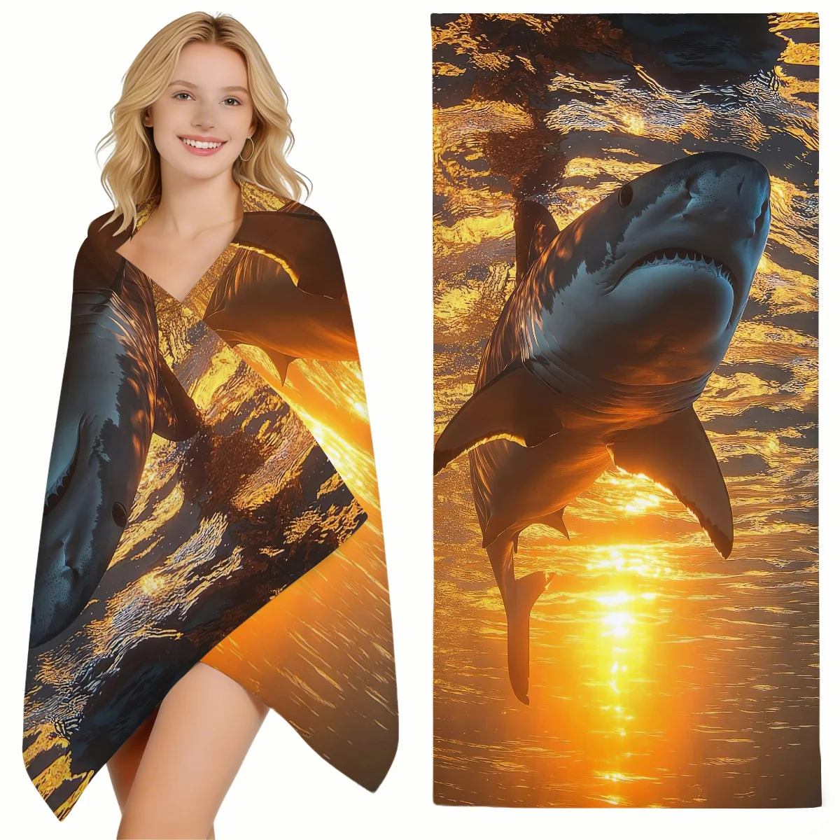 1pc giant shark printed beach towel, oversized towel, absorbent, sand proof, quick drying swimming towel (single-sided printed)
1pc giant shark printed beach towel, oversized towel, absorbent, sand proof, quick drying swimming towel (single-sided printed)