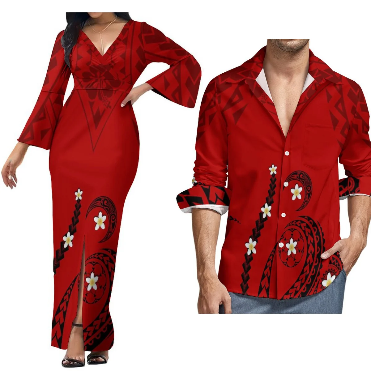 Hot Polynesian Tribe Design Women'S Long-Sleeved Dress Sheath Maxi Dress With Men'S Long-Sleeved Shirt Couple Set
Hot Polynesian Tribe Design Women'S Long-Sleeved Dress Sheath Maxi Dress With Men'S Long-Sleeved Shirt Couple Set