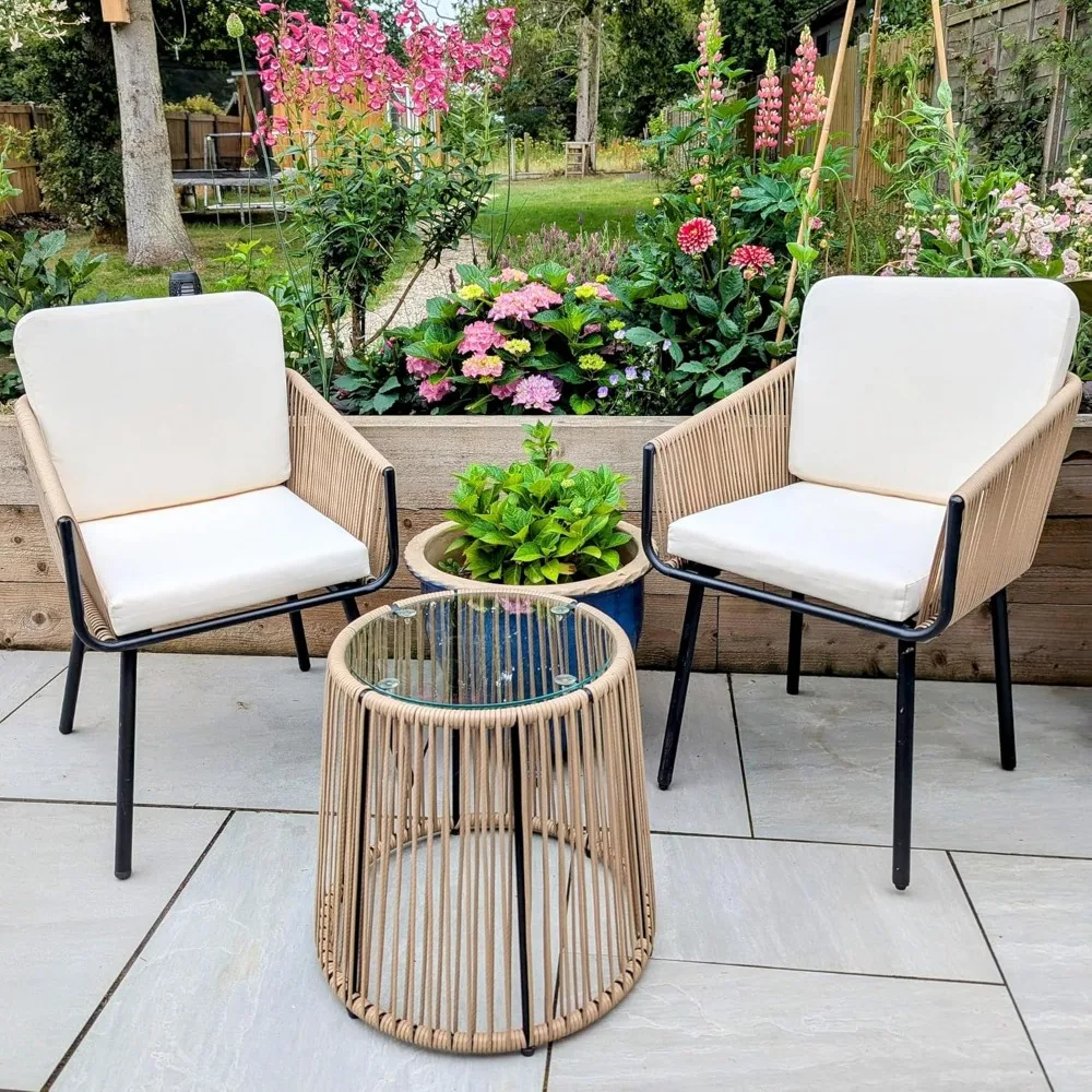 3 Piece Patio Rattan Bistro Set, Outdoor All Weather PE Wicker Conversation Furniture Set with 2 Chairs & Tempered, Customized
3 Piece Patio Rattan Bistro Set, Outdoor All Weather PE Wicker Conversation Furniture Set with 2 Chairs & Tempered, Customized