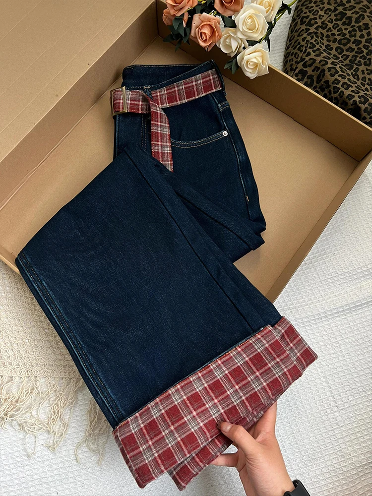 Retro Deep Blue Plaid Denim Pants Women's Autumn Winter New Style Fleece Lined Loose Straight Leg Long Trousers
Retro Deep Blue Plaid Denim Pants Women's Autumn Winter New Style Fleece Lined Loose Straight Leg Long Trousers