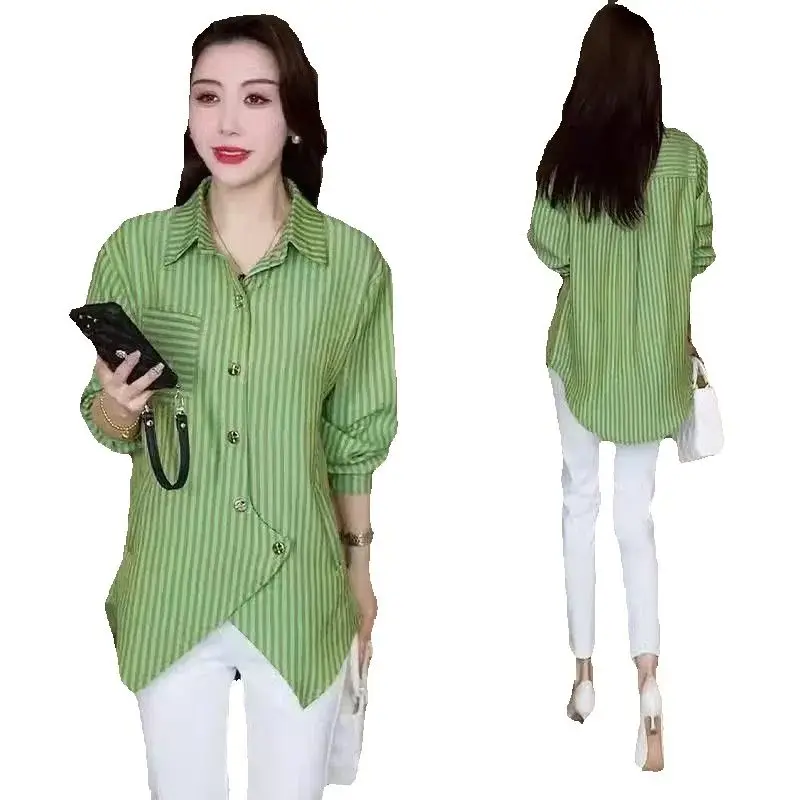 2025 Spring Autumn New Tops coat Loose Blouse Fashion Design Sense Irregular Shirt Long-Sleeved Striped Tee Shirts Women's
2025 Spring Autumn New Tops coat Loose Blouse Fashion Design Sense Irregular Shirt Long-Sleeved Striped Tee Shirts Women's