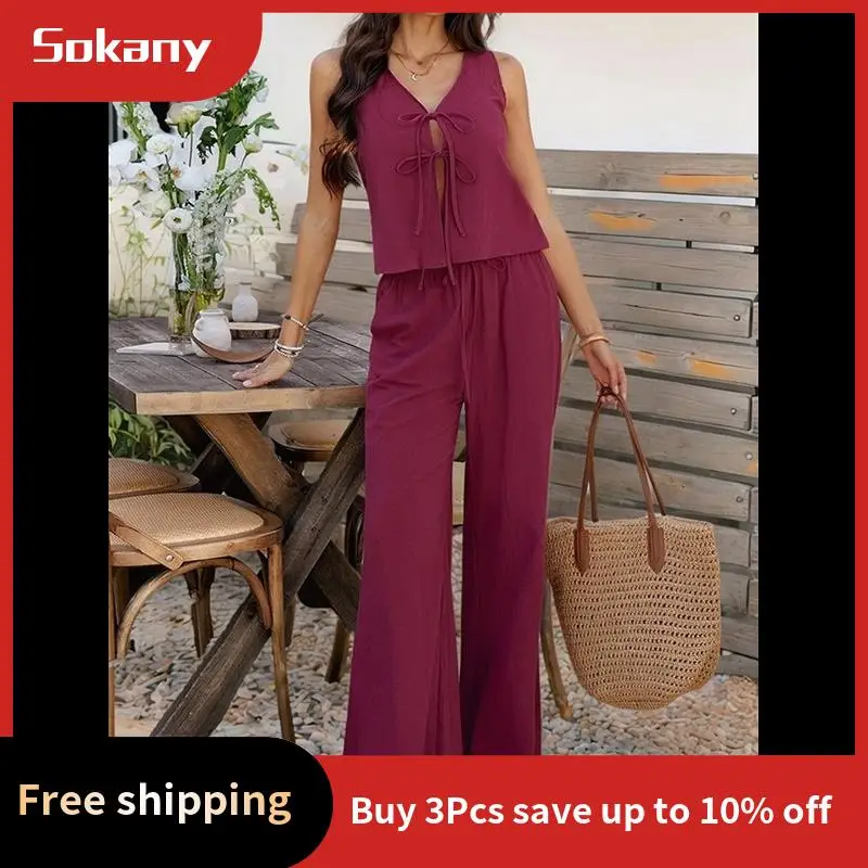 A68M-Womens 2 Piece Outfits V Neck Tie Waist Vest And Wide Leg Casual Pants Sets
A68M-Womens 2 Piece Outfits V Neck Tie Waist Vest And Wide Leg Casual Pants Sets