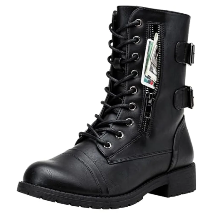 Vepose Women's Combat Boots Low Heel, Mid Calf Military Boots with Card Knife Wallet Pocket
Vepose Women's Combat Boots Low Heel, Mid Calf Military Boots with Card Knife Wallet Pocket