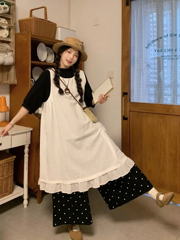 plus Size Women's Gentle Style White Ruffle Sleeveless Dress High Waist Polka Dot Pants Trendy Autumn New Arrival Fashion Set
plus Size Women's Gentle Style White Ruffle Sleeveless Dress High Waist Polka Dot Pants Trendy Autumn New Arrival Fashion Set