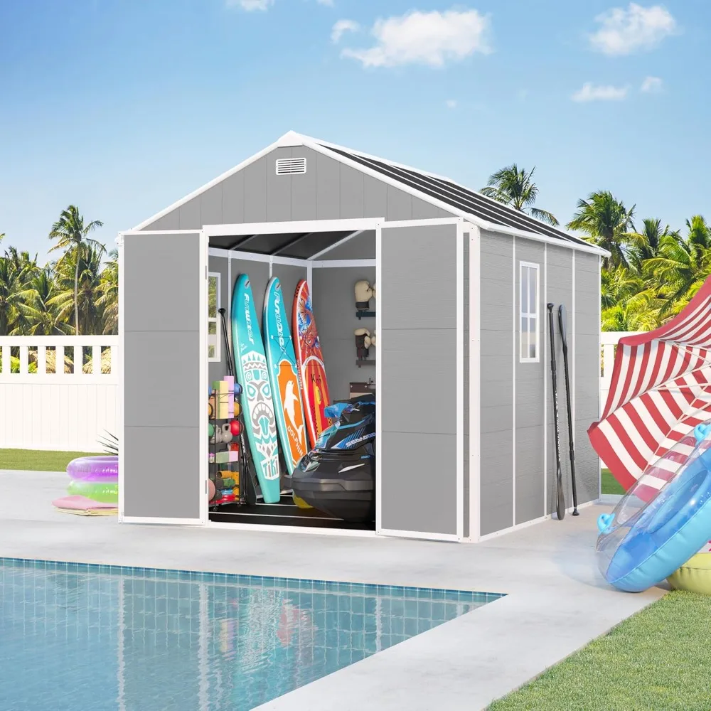 Outdoor Resin Storage Shed, 8x8 FT Plastic Waterproof Storage Sheds with Floor, Window, Lockable Doors and Vents, Garden Shed
Outdoor Resin Storage Shed, 8x8 FT Plastic Waterproof Storage Sheds with Floor, Window, Lockable Doors and Vents, Garden Shed