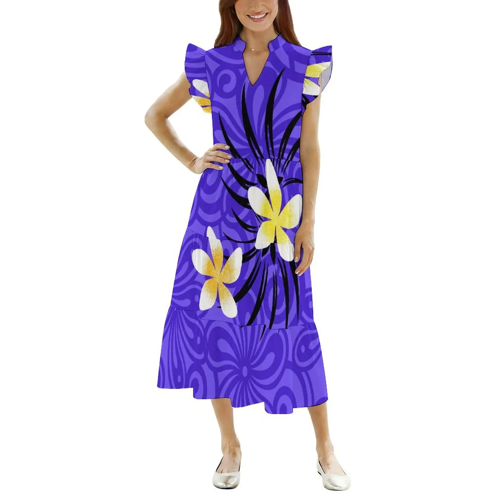Полинезийское платье с узором, летнее, с V-образным вырезом, с оборками, с цветочным принтом, женское, свободное и элегантное, длинное.
Полинезийское платье с узором, летнее, с V-образным вырезом, с оборками, с цветочным принтом, женское, свободное и элегантное, длинное.