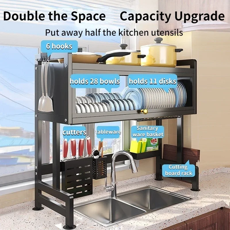 -2-Layer Stainless Steel Tableware Rack With Lid 65/75/85/95/105cm Cross Sink Dish Rack Kitchen Rack
-2-Layer Stainless Steel Tableware Rack With Lid 65/75/85/95/105cm Cross Sink Dish Rack Kitchen Rack