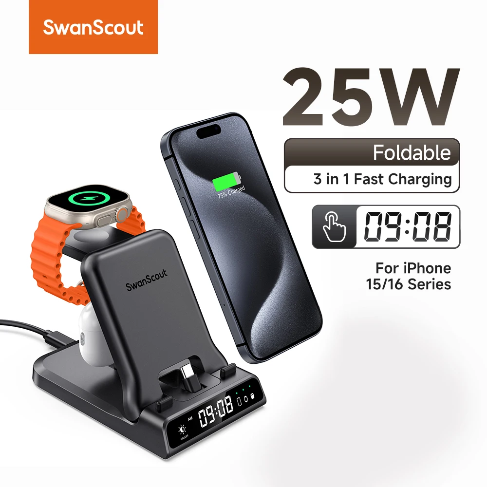 SwanScout 701AC Wireless Charger for iPhone 16 15 Series Charging Station Dock for Apple Watch Series 9 8 7 6 for AirPods 4 Pro2
SwanScout 701AC Wireless Charger for iPhone 16 15 Series Charging Station Dock for Apple Watch Series 9 8 7 6 for AirPods 4 Pro2