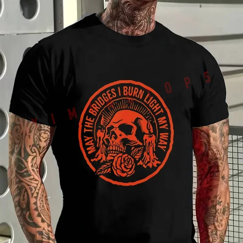 Men's Summer Cotton Tshirt May The Bridges I Burn Light My Way Skull Gothic Quote Art Moto T-shirt O-Neck Short Sleeve Top
Men's Summer Cotton Tshirt May The Bridges I Burn Light My Way Skull Gothic Quote Art Moto T-shirt O-Neck Short Sleeve Top