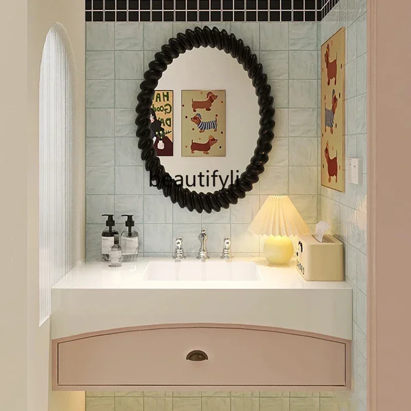 Pink Bathroom Cabinet Combination French Retro Bathroom Cabinet Stone Plate Washbasin Oak Paint 
Pink Bathroom Cabinet Combination French Retro Bathroom Cabinet Stone Plate Washbasin Oak Paint