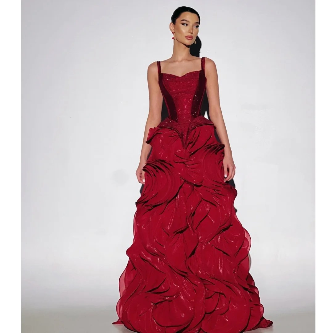 Sparkly Exquisite Evening Dresses Red Ruffles Prom Dress Beading Corset Wedding Party Gown Layers Formal Vestidos Customized
Sparkly Exquisite Evening Dresses Red Ruffles Prom Dress Beading Corset Wedding Party Gown Layers Formal Vestidos Customized