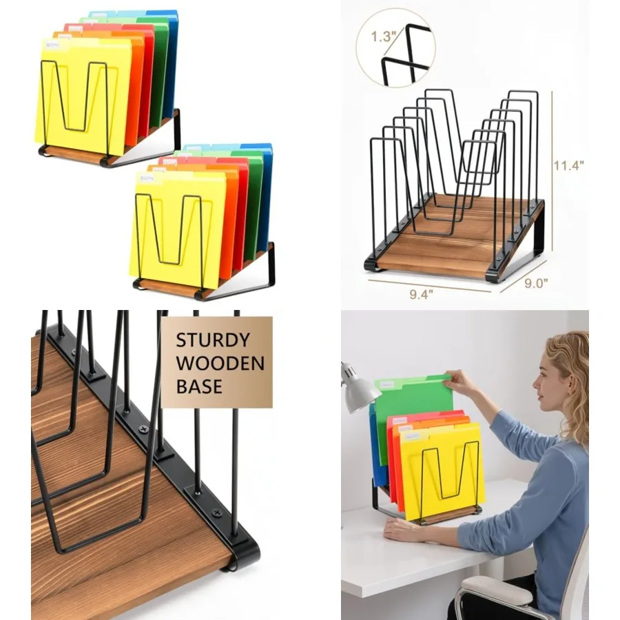 2 Pack Inclined Desk File Organizer, 5-Section Vertical File Folder Holder Stand, Metal File Sorter Rack with Wooden Base for O
2 Pack Inclined Desk File Organizer, 5-Section Vertical File Folder Holder Stand, Metal File Sorter Rack with Wooden Base for O