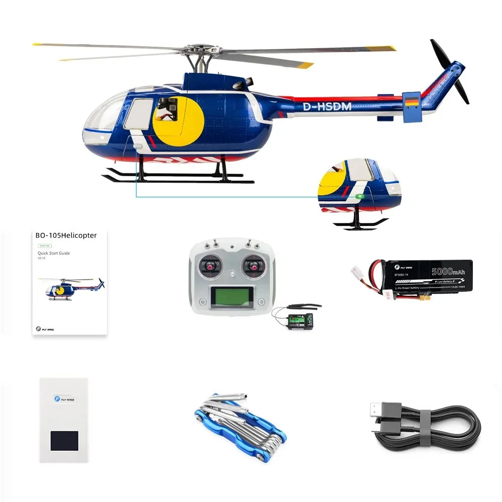 FLY WING 2.4G 6CH BO-105 Scale Helicopter With ACE Flight Controller 470 Class One Key Return RC Helicopter Blue Color
FLY WING 2.4G 6CH BO-105 Scale Helicopter With ACE Flight Controller 470 Class One Key Return RC Helicopter Blue Color