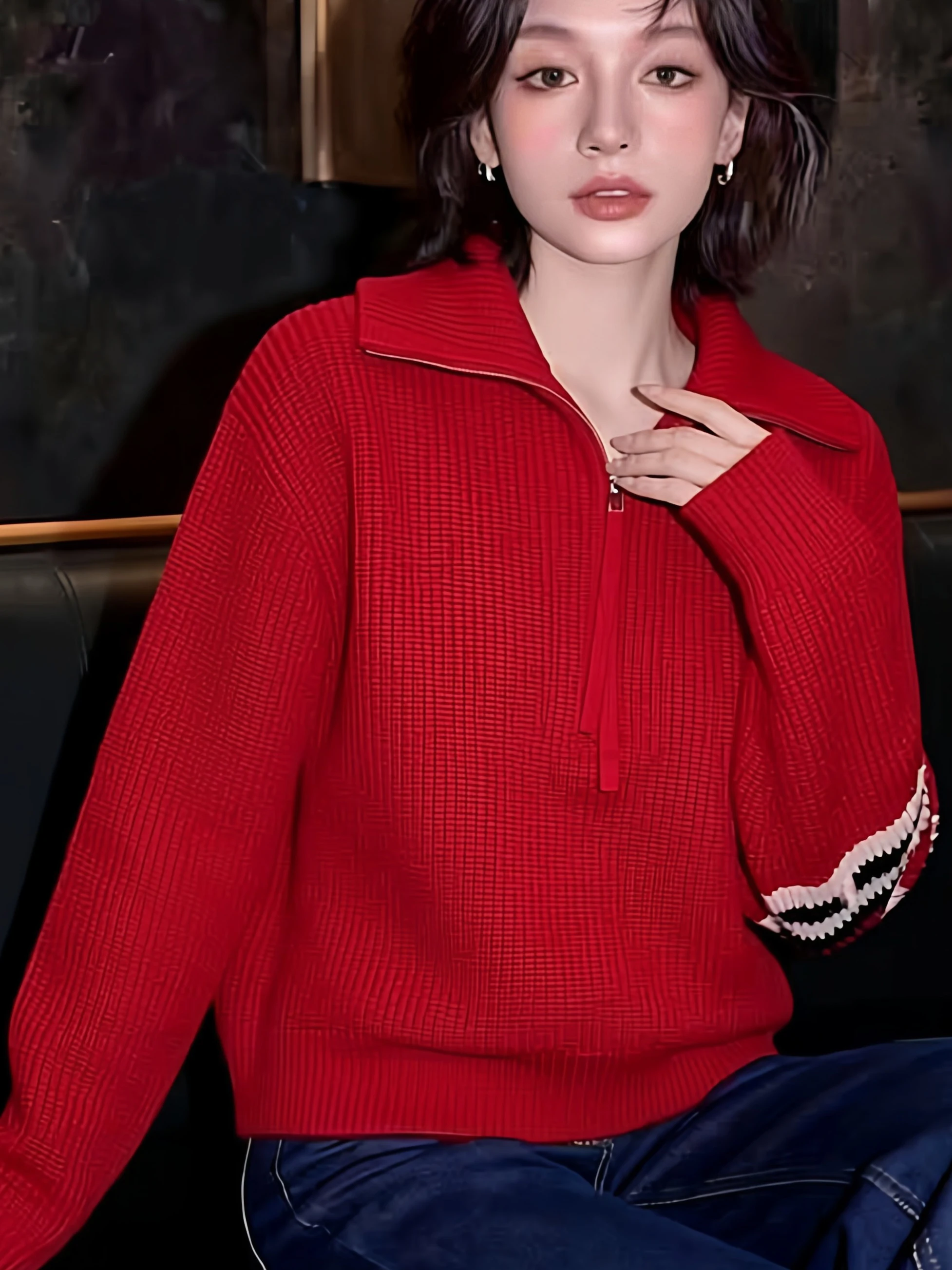La Chapelle Red Knitted Sweater Women's Spring Autumn Winter Outerwear f Zipper Large Collar Base Layer Thermal Wool Blend
La Chapelle Red Knitted Sweater Women's Spring Autumn Winter Outerwear f Zipper Large Collar Base Layer Thermal Wool Blend