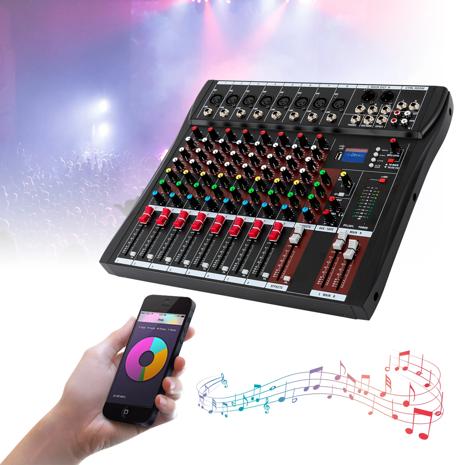 High Compatibility Multifunctional Mixer with 3-band Equalizer and 8-way Microphone Input for KTV, Campus Language, Conferences 
High Compatibility Multifunctional Mixer with 3-band Equalizer and 8-way Microphone Input for KTV, Campus Language, Conferences