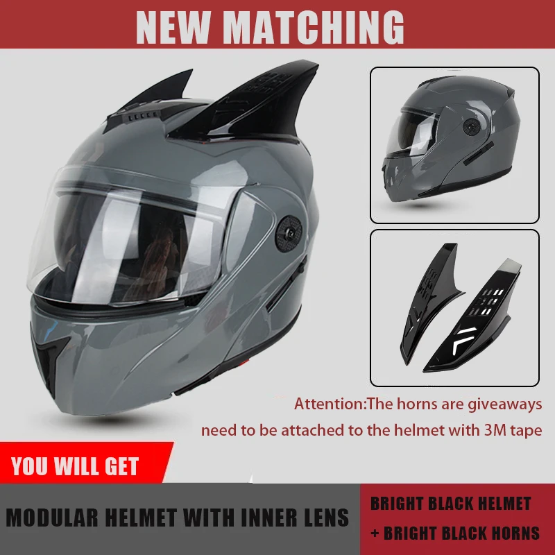 Uchoose Unisex Motorcycle Helmet DOT Certification Double Lens Cross Helmet Safety Modular Flip Helmet With Visor and horns
Uchoose Unisex Motorcycle Helmet DOT Certification Double Lens Cross Helmet Safety Modular Flip Helmet With Visor and horns