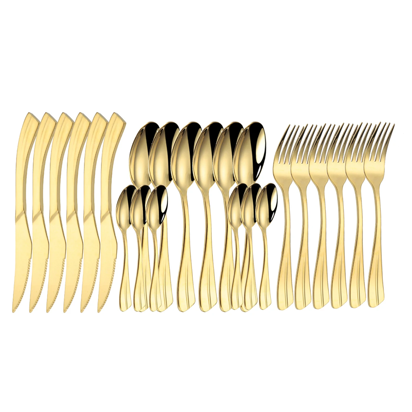 24 Piece Full Dinnerware Set Stainless Steel Gold Covered Cutlery Complete luxury Tableware Sets Dining Table Set Dropshipping
24 Piece Full Dinnerware Set Stainless Steel Gold Covered Cutlery Complete luxury Tableware Sets Dining Table Set Dropshipping