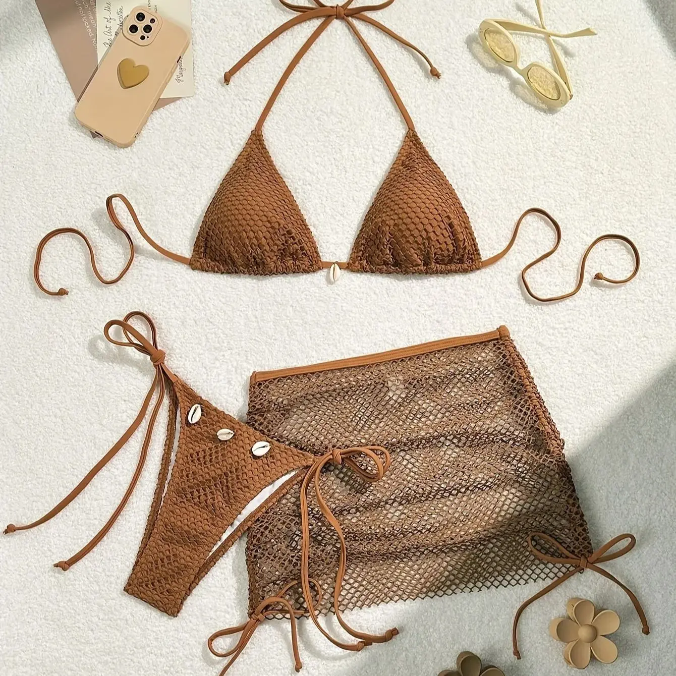 Pure Color Mesh 3-Piece Bikini Set - Seamless Solid Pattern Swimsuit Ensemble
Pure Color Mesh 3-Piece Bikini Set - Seamless Solid Pattern Swimsuit Ensemble