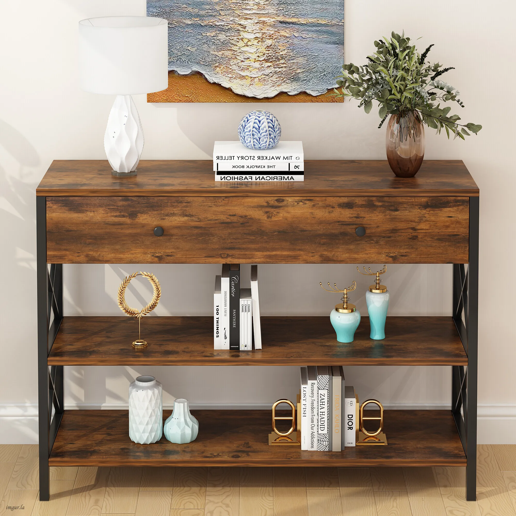 3-Tier Console Table for Entryway with Drawer and 2 Open Storage, Industrial Sofa Table with Storage
3-Tier Console Table for Entryway with Drawer and 2 Open Storage, Industrial Sofa Table with Storage
