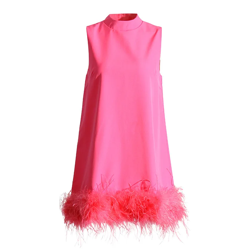 2023 New A-line Skirt Ostrich Fur Party Sleeveless Solid Color Feather Stitching Dress Pink White Black Purple
2023 New A-line Skirt Ostrich Fur Party Sleeveless Solid Color Feather Stitching Dress Pink White Black Purple