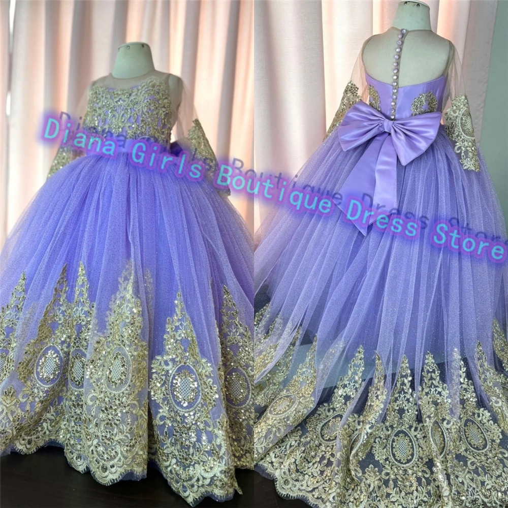 Gorgeous Gold Appliqués Flowers Girl Dress Light Purple Tulle Fluffy Wedding Gown Little Princess KIds Birthday Party Gowns
Gorgeous Gold Appliqués Flowers Girl Dress Light Purple Tulle Fluffy Wedding Gown Little Princess KIds Birthday Party Gowns