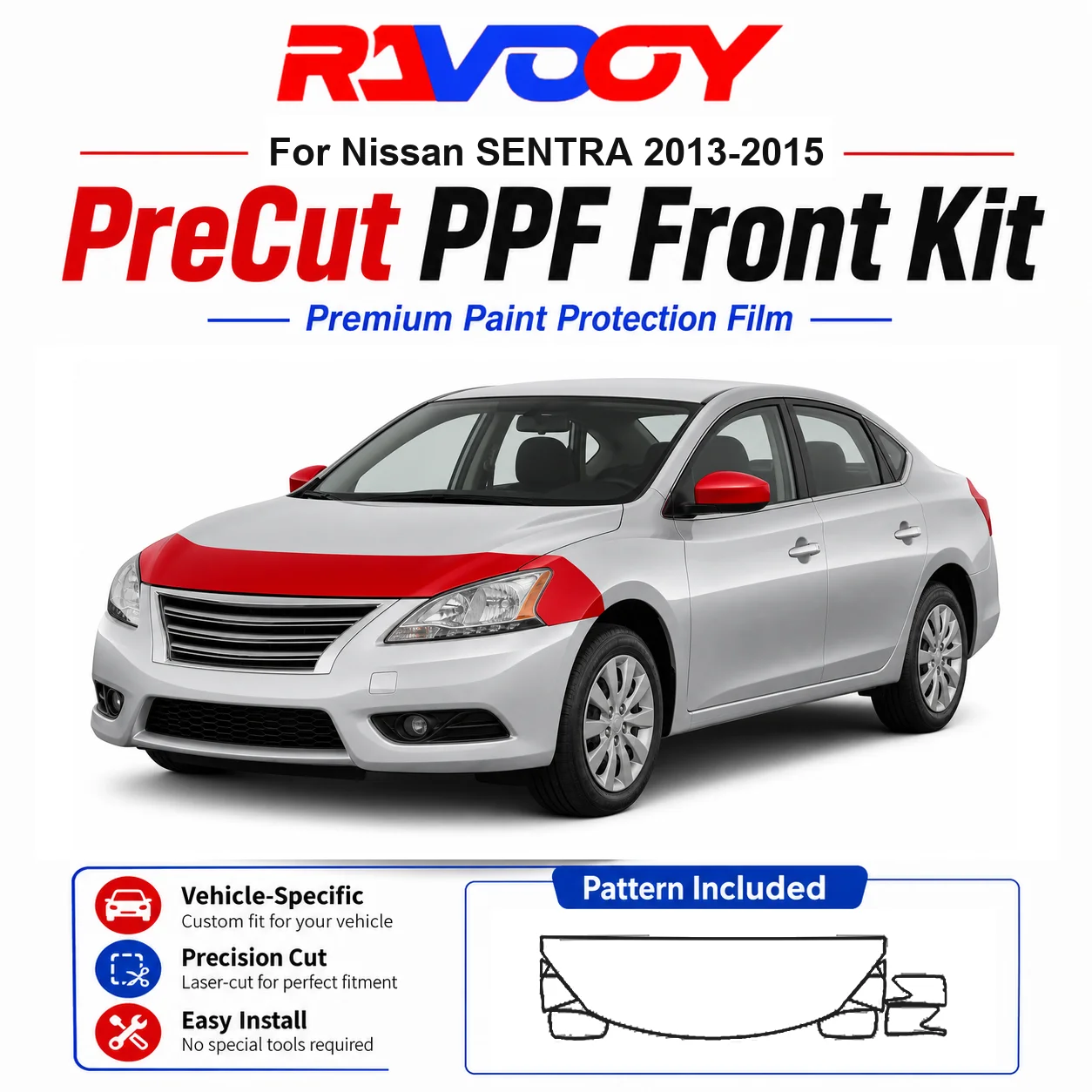 8.5mil TPU Precut PPF Kit For Nissan SENTRA 2013-2015 - Hood, Fenders & Mirror Set - Self-Healing Clear Bra Film
8.5mil TPU Precut PPF Kit For Nissan SENTRA 2013-2015 - Hood, Fenders & Mirror Set - Self-Healing Clear Bra Film