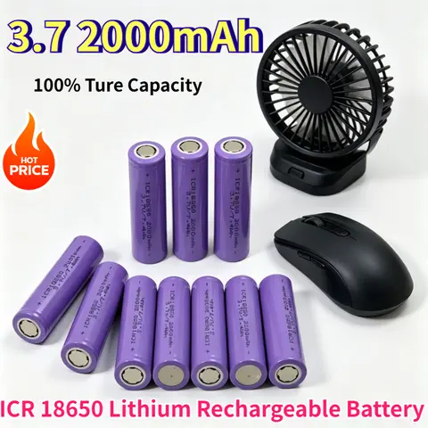 Original 18650 Battery 3.7V 2000mAh Lithium Rechargeable Battery ICR18650 for Flashlight Electric Fan Batteries Children's Toys