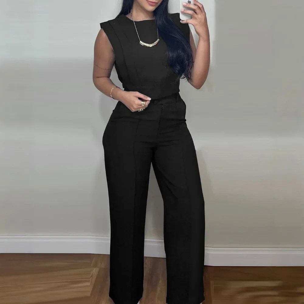 2 Pieces Round Neck Cap Sleeve Crop Top and Casual Pocket Design Straight Pants Set Women Spring Summer
2 Pieces Round Neck Cap Sleeve Crop Top and Casual Pocket Design Straight Pants Set Women Spring Summer