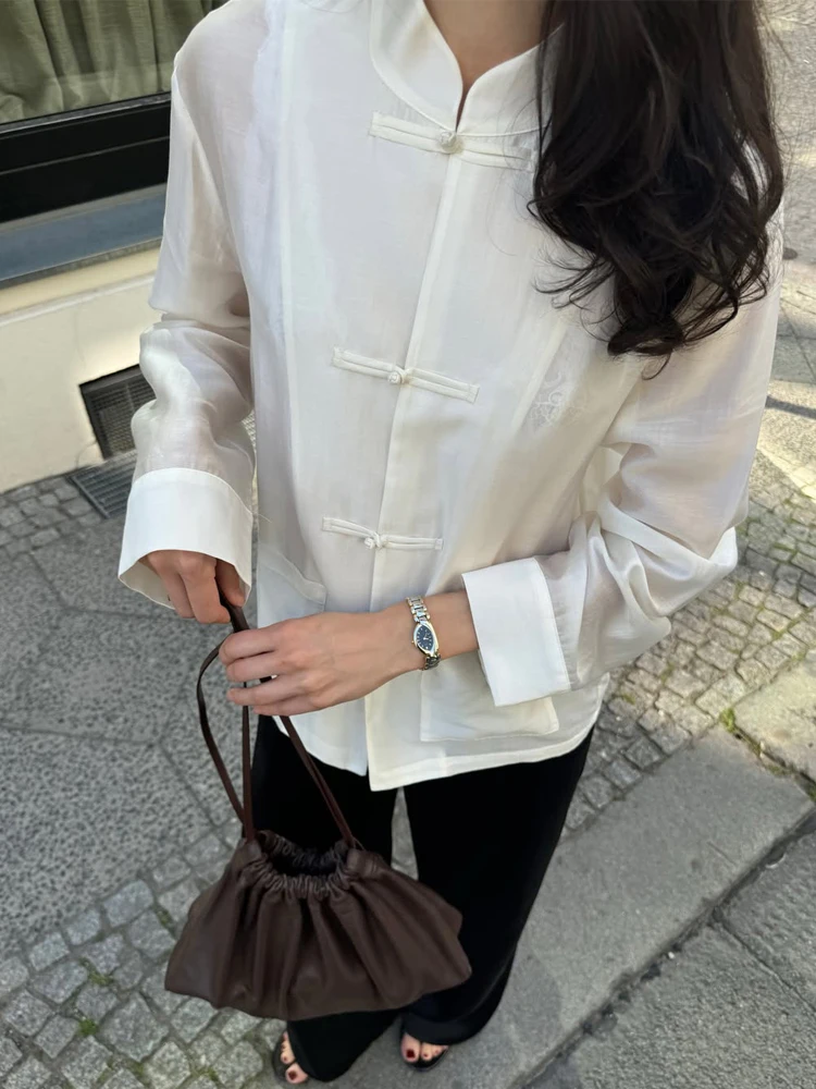 HH 2026 Summer Fashion Women's Satin Knot-Button Shirt Vintage Chinese Style Mandarin Collar Long Sleeve Blouse Female Elegant T
HH 2026 Summer Fashion Women's Satin Knot-Button Shirt Vintage Chinese Style Mandarin Collar Long Sleeve Blouse Female Elegant T