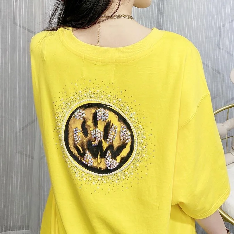 IHOBBY Women Heavy Industry Diamond Smile Face Shirt Short Sleeved Loose Style Casual Summer Fashion Top
IHOBBY Women Heavy Industry Diamond Smile Face Shirt Short Sleeved Loose Style Casual Summer Fashion Top