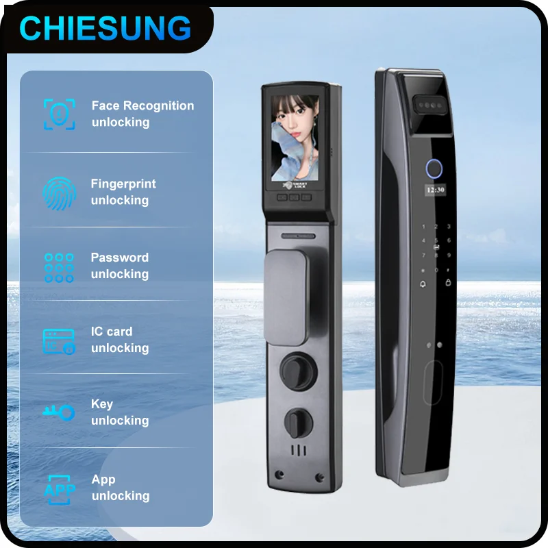 CHIESUNG 3D Face Recognition face Lock with Screen Biometric Fingerprint Electronic Digital Lock IC Card APP Home Lock
CHIESUNG 3D Face Recognition face Lock with Screen Biometric Fingerprint Electronic Digital Lock IC Card APP Home Lock
