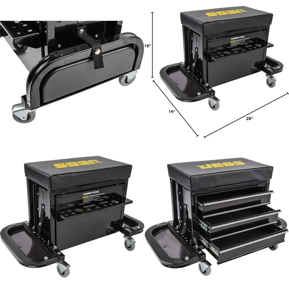 Механический ящик для инструментов с сиденьем, двумя лотками для инструментов, магнитными ковриками, мягким сиденьем, задним отсеком для хранения, грузоподъемность 350 фунтов.
Механический ящик для инструментов с сиденьем, двумя лотками для инструментов, магнитными ковриками, мягким сиденьем, задним отсеком для хранения, грузоподъемность 350 фунтов.