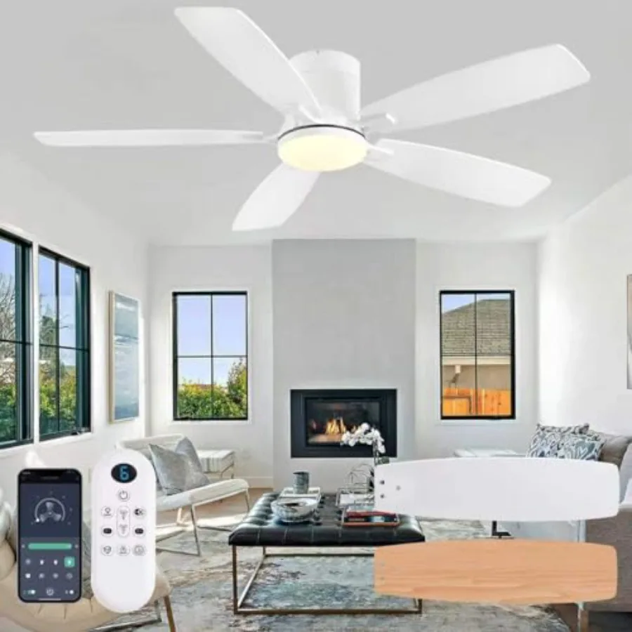 Livingroom indoor/outdoor ceiling fan, white ABS plastic, dimmable LED light, reversible DC motor, noiseless low-profile 52-inc
Livingroom indoor/outdoor ceiling fan, white ABS plastic, dimmable LED light, reversible DC motor, noiseless low-profile 52-inc