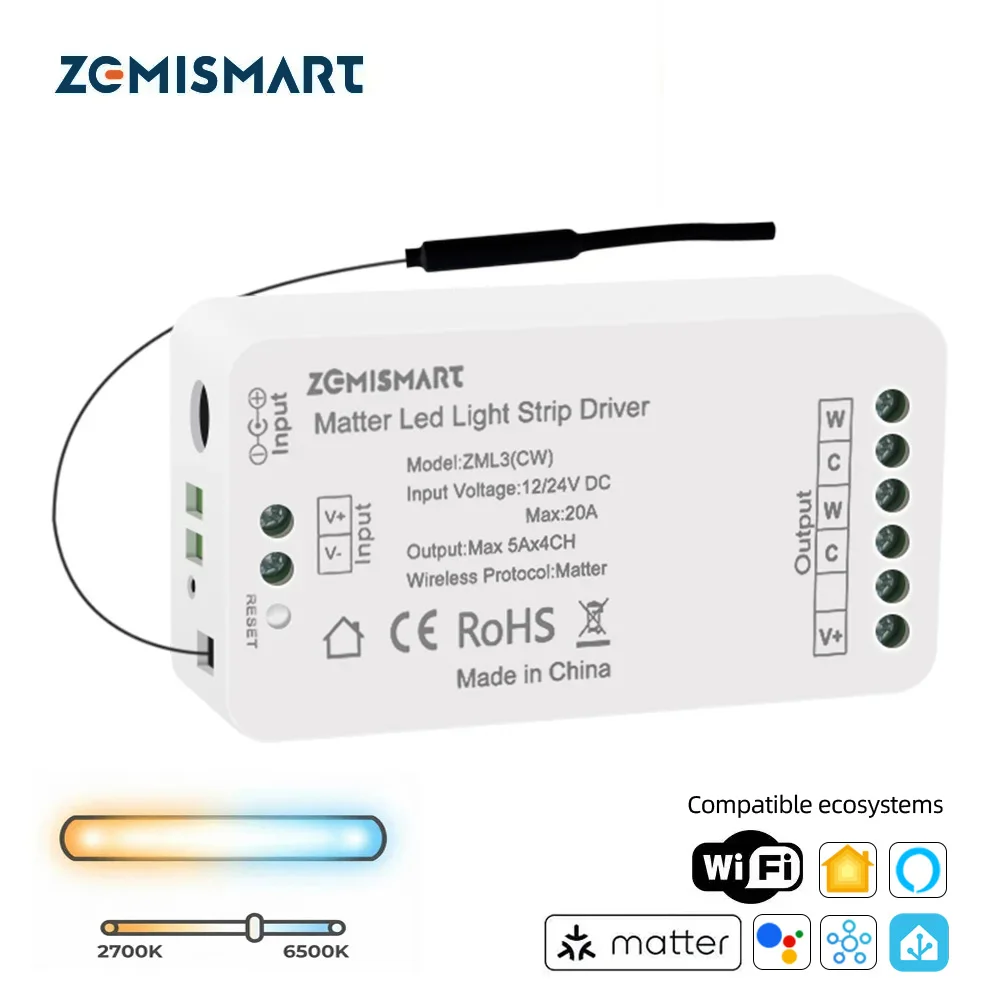 Matter Over WiFi LED Light Strip Driver CCT CW Smart Led Controller Support Home Assistant Homekit Smartthings Alexa Google Home
Matter Over WiFi LED Light Strip Driver CCT CW Smart Led Controller Support Home Assistant Homekit Smartthings Alexa Google Home